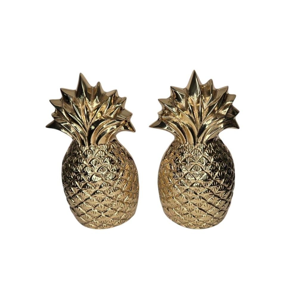 Vintage 1960s Rosenthal Netter Solid Brass Pineapple Bookends 8.5 in X 4.5 In